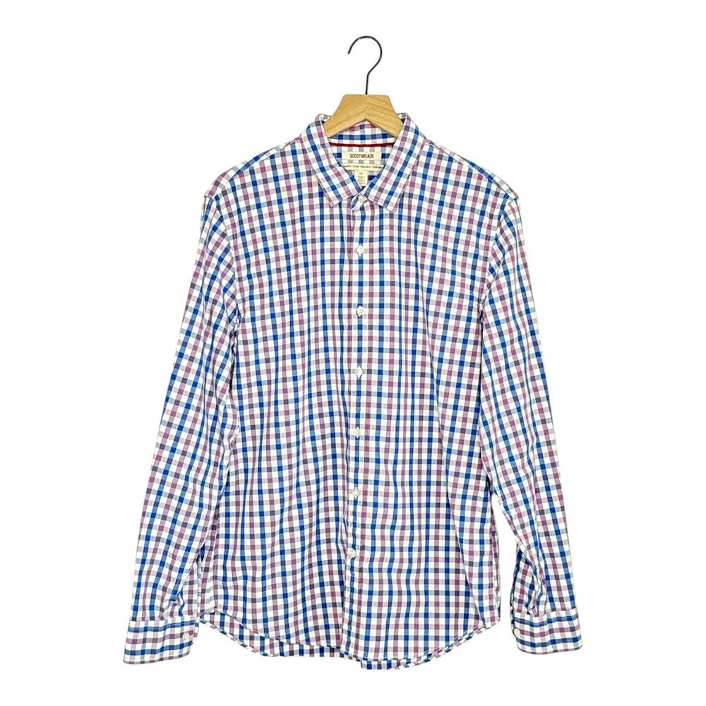 Goodthreads Men's Buttondown Shirt Large Long Sleeve Cotton Plaid Blue White